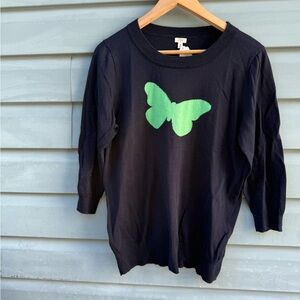 Blue Shirt with Green Butterfly Design